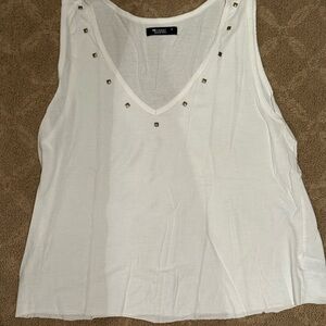 Michael Lauren White Tank Top with Gold Studs
